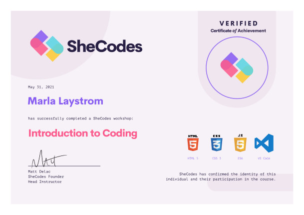 Intro to Coding Certificate